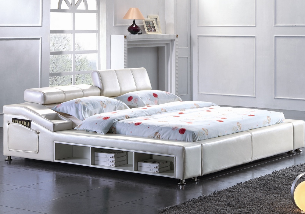 leather bed frame with mattress