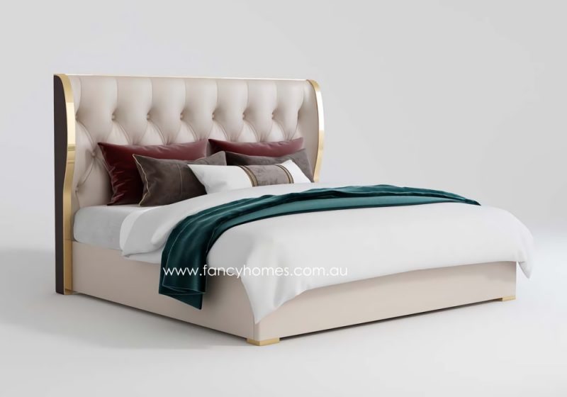 Fancy Homes Giselle Contemporary Leather Bed Leather Beds Online with Gold Trims on Bed Head Queen and King Bed