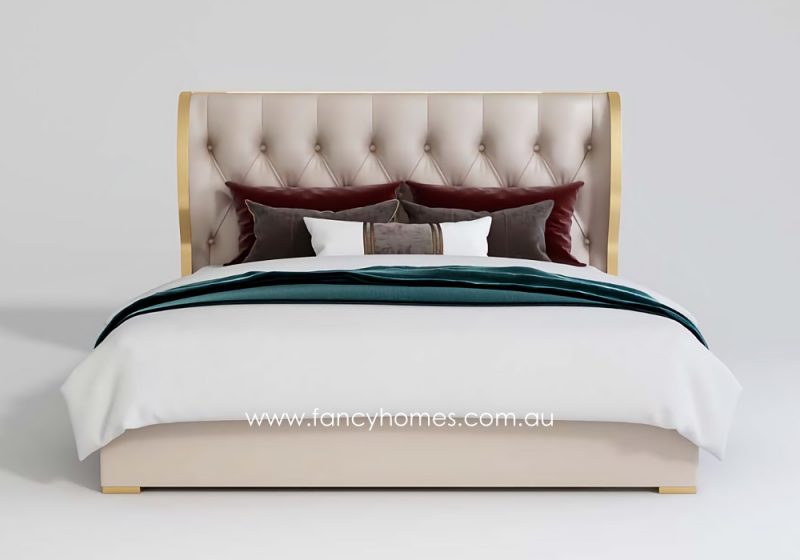 Fancy Homes Giselle Contemporary Leather Bed Leather Beds Online with Gold Trims Queen and King Bed