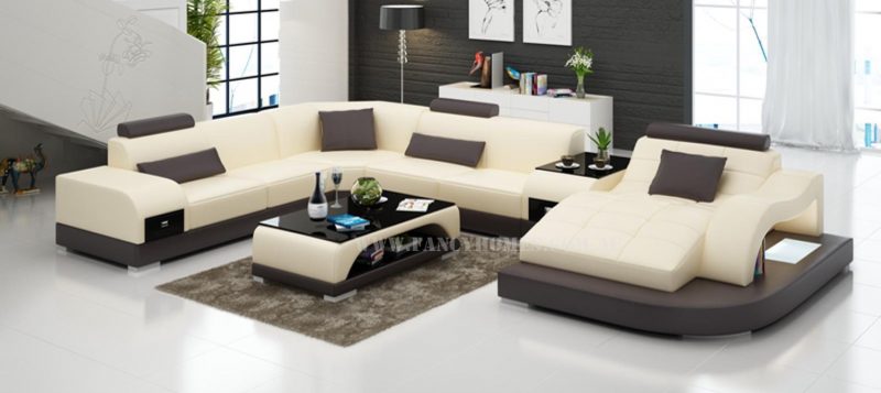 Fancy Homes Aura modular leather sofa in beige and brown leather