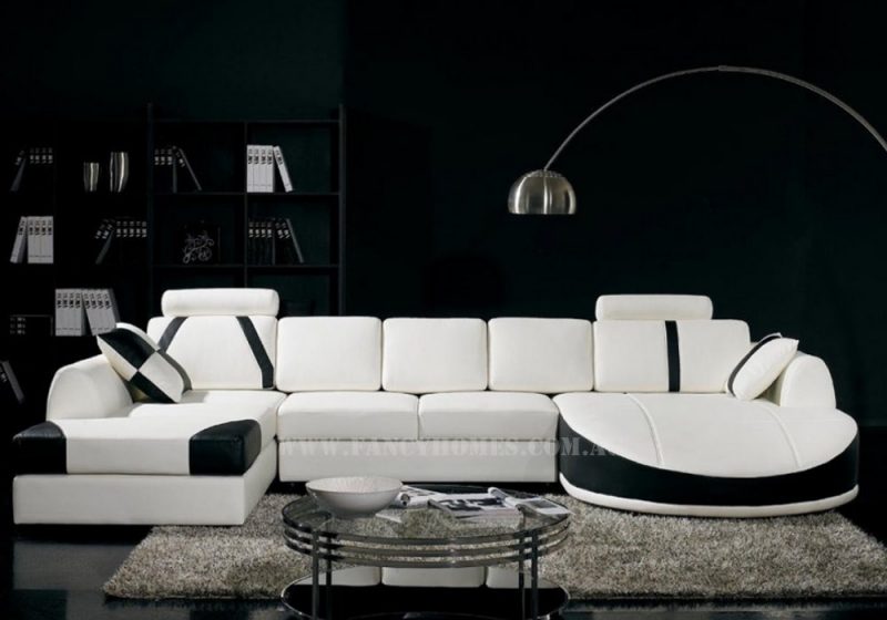 Fancy Homes Gina Contemporary Modular Leather Sofa White and Black