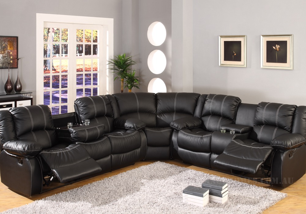 power receliner leather sofa family room arrangement