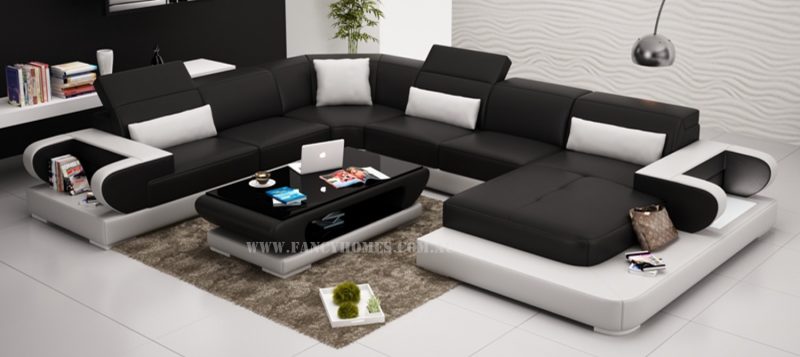 Fancy Homes Teresa modular leather sofa in black and white leather