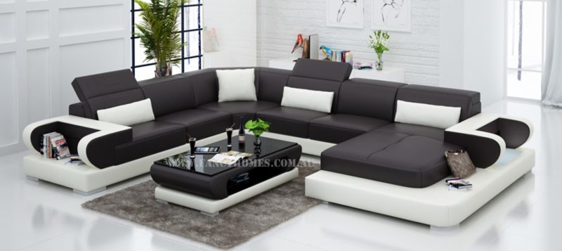 Fancy Homes Teresa modular leather sofa in brown and white leather