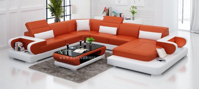 Fancy Homes Teresa modular leather sofa in orange and white leather