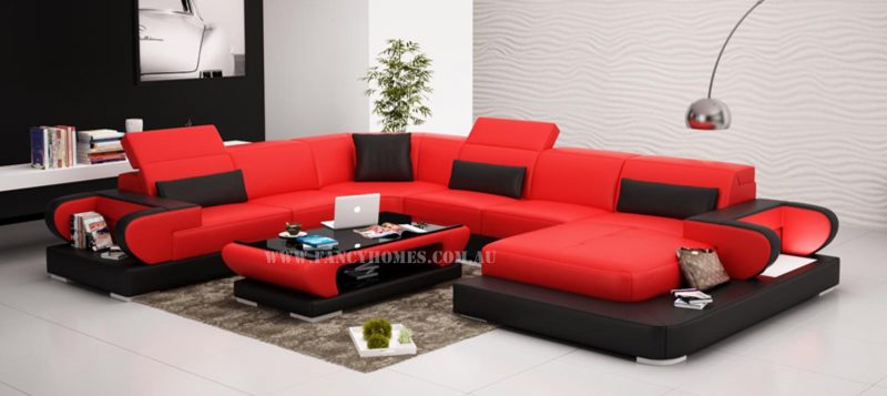 Fancy Homes Teresa modular leather sofa in red and black leather