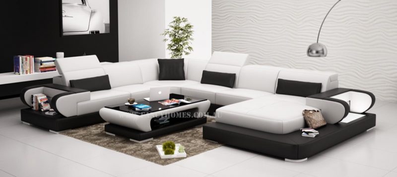 Fancy Homes Teresa modular leather sofa in white and black leather