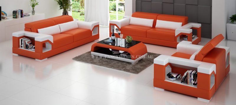 Fancy Homes Viva-D lounges suites leather sofa in orange and white leather