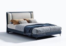 Willow Contemporary Leather Bed Frame Leather Beds Online Cream and Blue Side