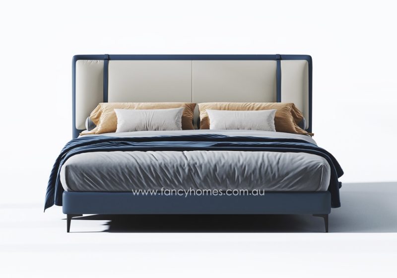 Willow Contemporary Leather Bed Frame Leather Beds Online Cream and Blue Front