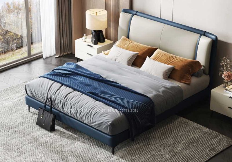 Willow Contemporary Leather Bed Frame Leather Beds Online Cream and Blue Two Tone Colour Top