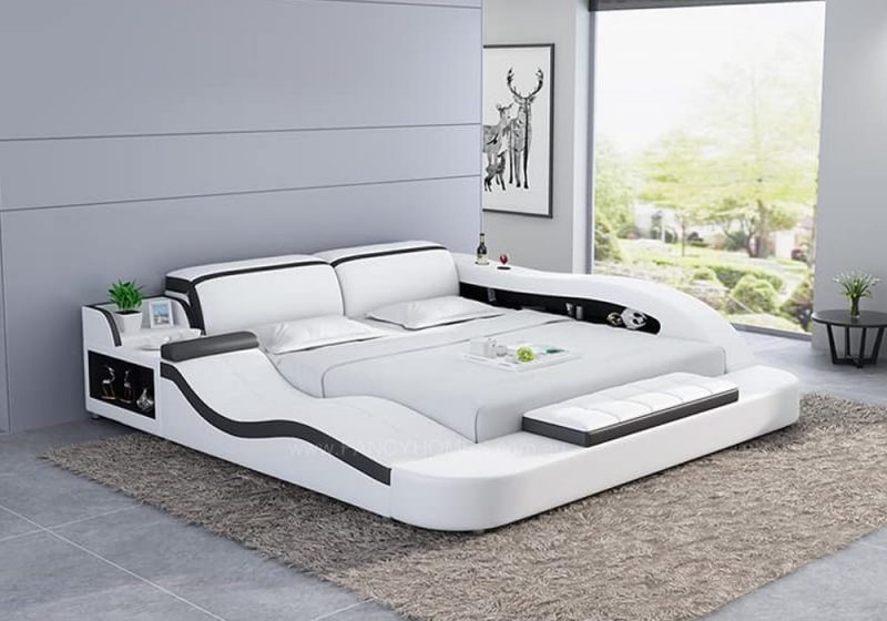 Fancy Homes Tanika Italian Leather Bed Frame, Leather Beds in white and black