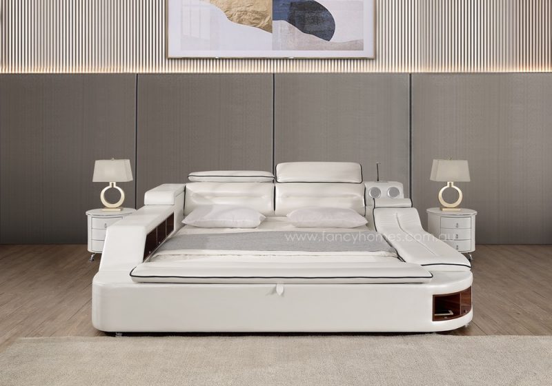 The front view of Fancy Homes Karina multifunctional Italian leather bed frame