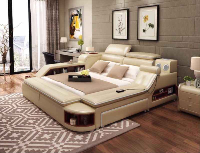Fancy Homes Karina multifunctional Italian leather bed frame also comes in the configurations with a removable ottoman