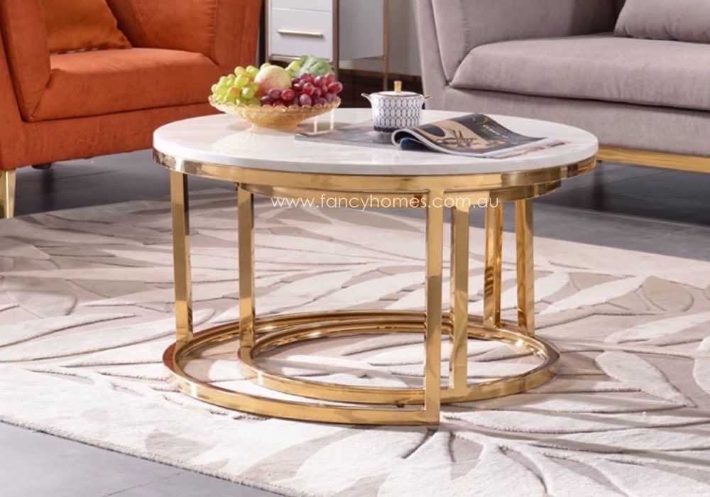 Buy Chelsea Marble Top Coffee Table Gold Base, Coffee Tables | Fancy Homes