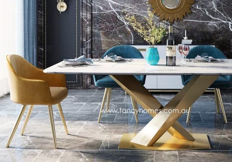 Fancy Homes Rocco Marble Top Dining Table with Gold Base