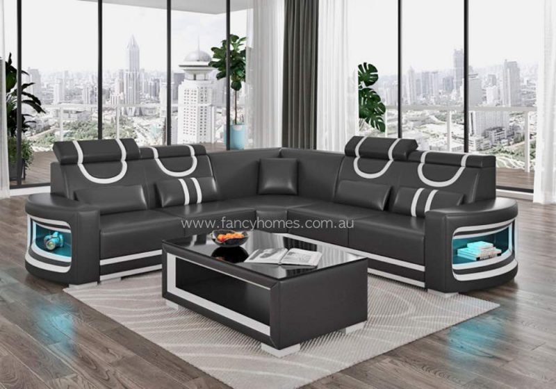 Fancy Homes Calista-B Corner Leather Sofa Black and Pure White
