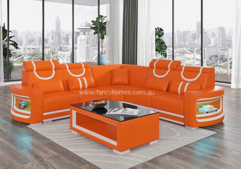 Fancy Homes Calista-B Corner Leather Sofa Orange and Pure White
