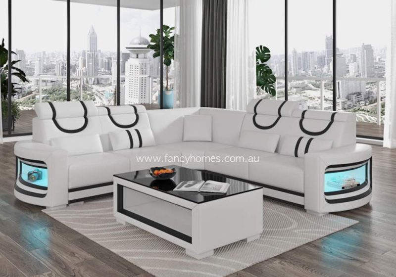 Fancy Homes Calista-B Corner Leather Sofa Pure White and Black