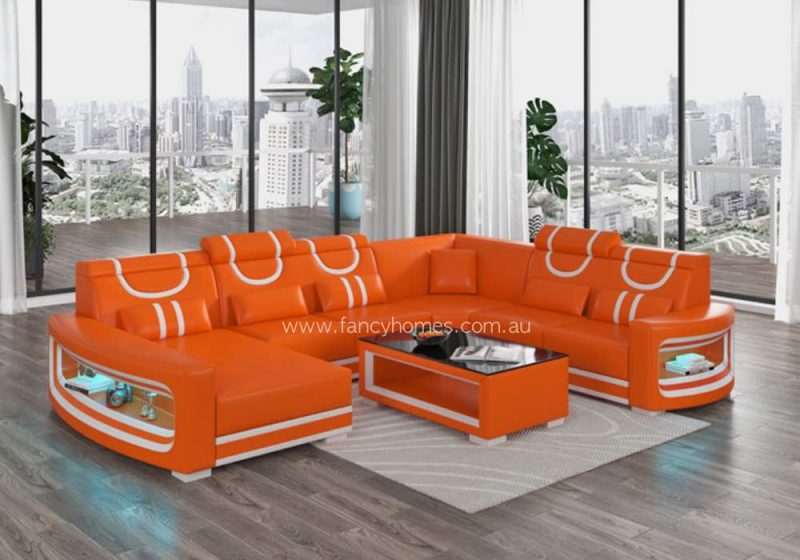 Fancy Homes Calista Modular Leather Sofa Orange and Pure White