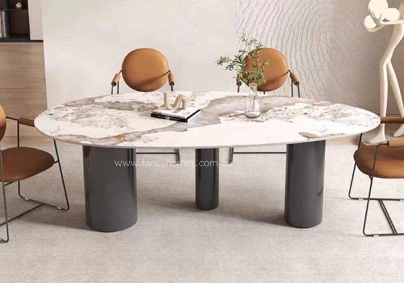 Fancy Homes Athena Oval Shape Sintered Stone Dining Table Black Base