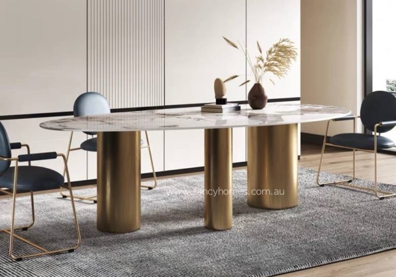 Buy Athena Sintered Stone Dining Table Gold Base, Tables | Fancy Homes