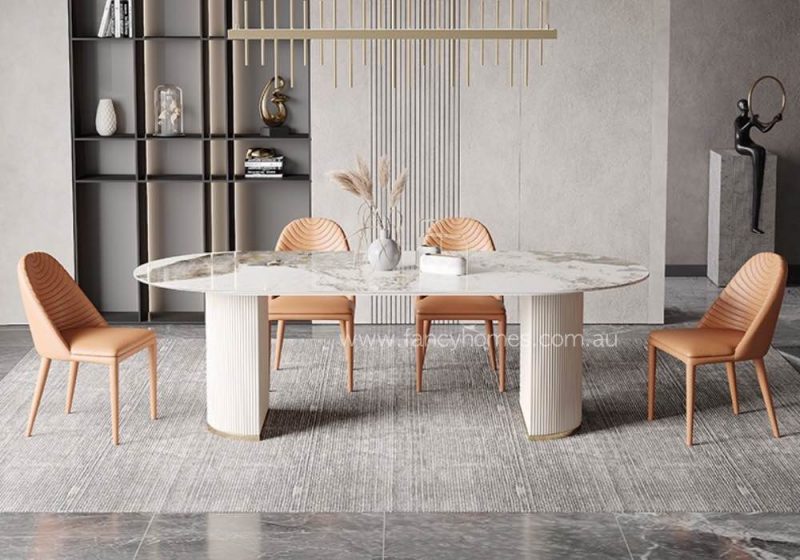 Fancy Homes Charlotte Sintered Stone Dining Table Off White Base