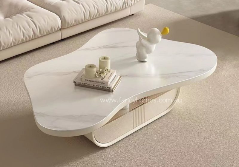 Fancy Homes Jolie Asymmetric Butterfly Cloud Shape Sintered Stone Coffee Table White Top