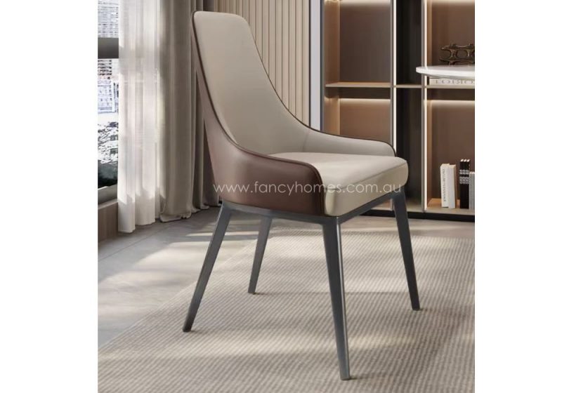Fancy Homes Aspen Dining Chair Off White and Brown with Dark Grey Base
