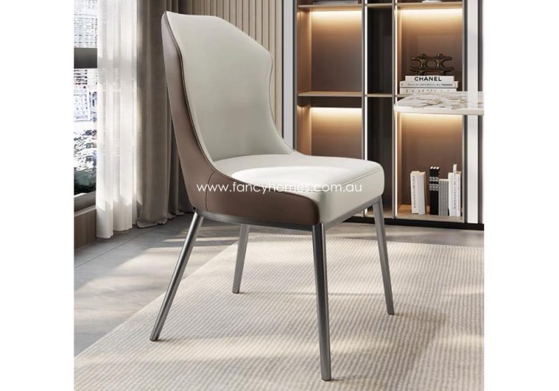 Fancy Homes Mason Dining Chair Off White and Brown with Dark Grey Base