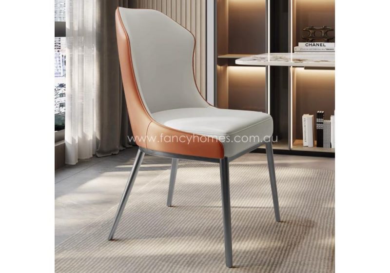 Fancy Homes Mason Dining Chair Off White and Orange with Dark Grey Base