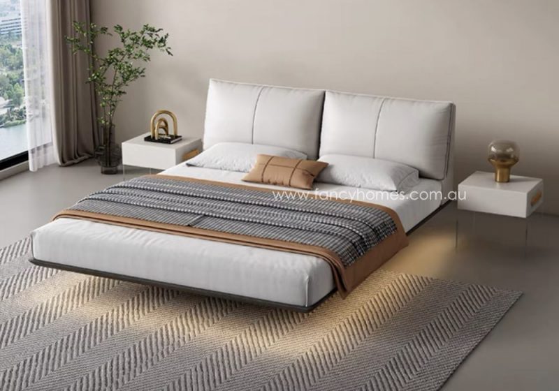 Fancy Homes Felicity Contemporary Leather Bed Frame Leather Beds Online with Ambient Light White