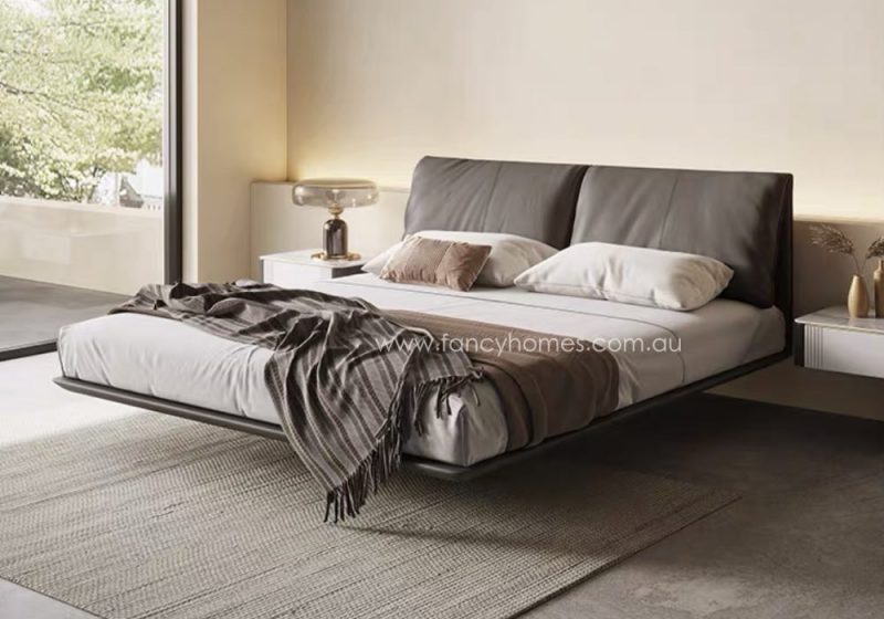 Fancy Homes Maeve Contemporary Leather Bed Frame Leather Beds Online Dark Brown with Ambient Light