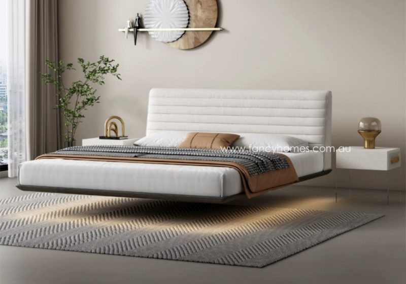Fancy Homes Neil Contemporary Floating Leather Bed Frame Leather Beds Online with Ambient Lighting