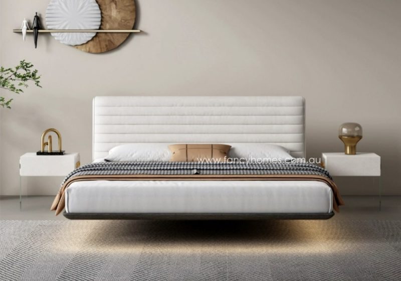 Fancy Homes Neil Contemporary Floating Leather Bed Frame Leather Beds Online Ambient Lighting