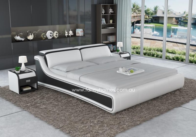 Fancy Homes Tuscan Contemporary Leather Bed Frame Leather Beds Online with Adjustable Headrests Pure White and Black