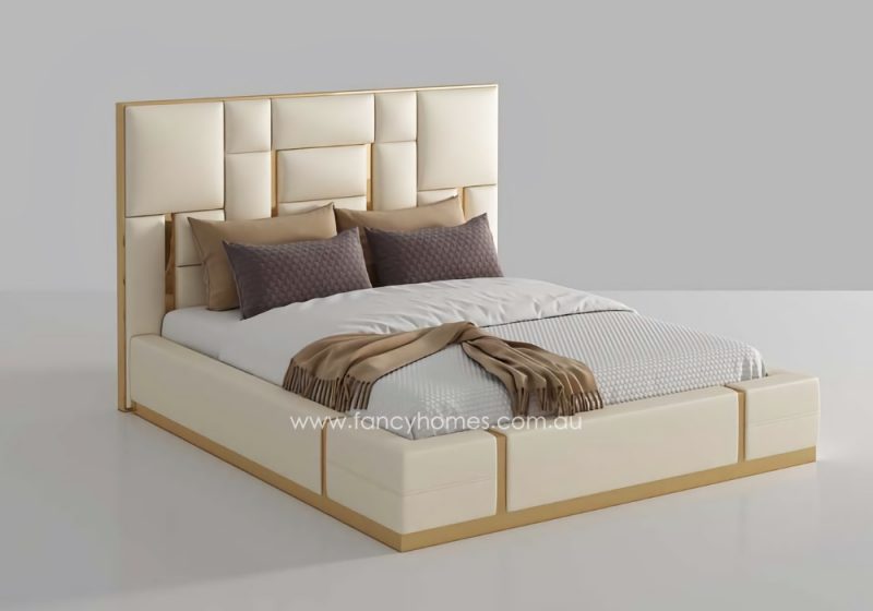 Fancy Homes Orlando Contemporary Leather Bed Frame Leather Beds Online with Gold Trims Queen and King Bed