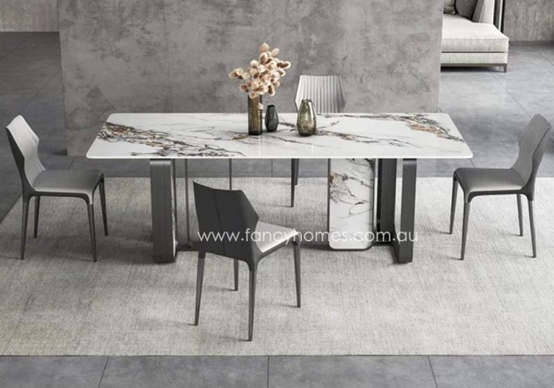 Fancy Homes Ivy Sintered Stone Dining Table Dark Grey Base Top