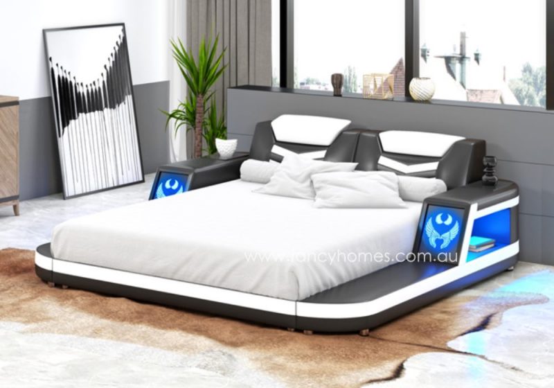 Fancy Homes Lumina Leather Bed Frame Leather Beds Online With LED Colour Changing Light in Black and White