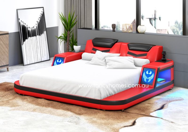 Fancy Homes Lumina Leather Bed Frame With Colour Changing LED Light Leather Beds Online in Red and Black
