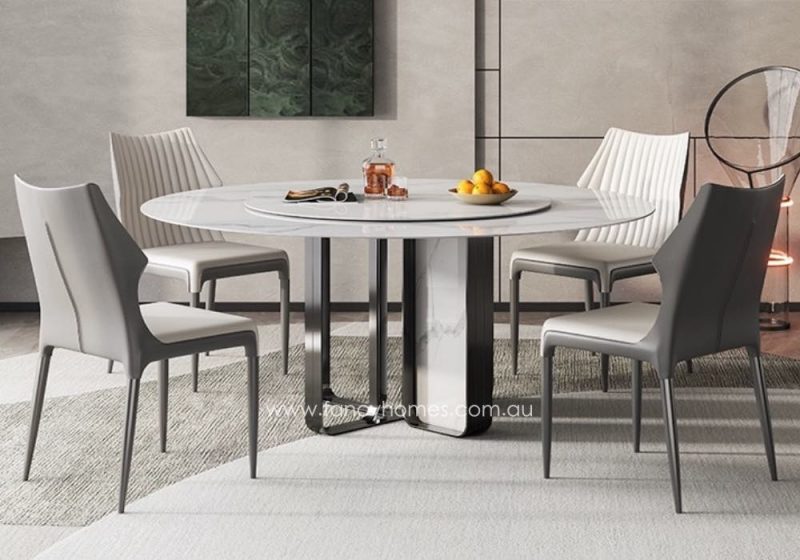 Ivy Round Sintered Stone Dining Table Dark Grey Base With Lazy Susan Customisable Options Choose Size Stone Colours