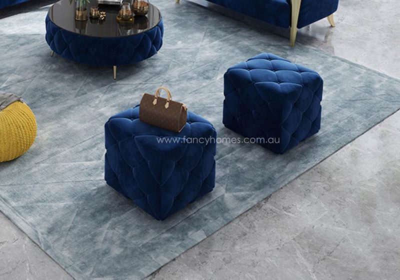 Fancy Homes KT-002 Square Fabric Button Tufted Ottoman Blue Velvet Chesterfield