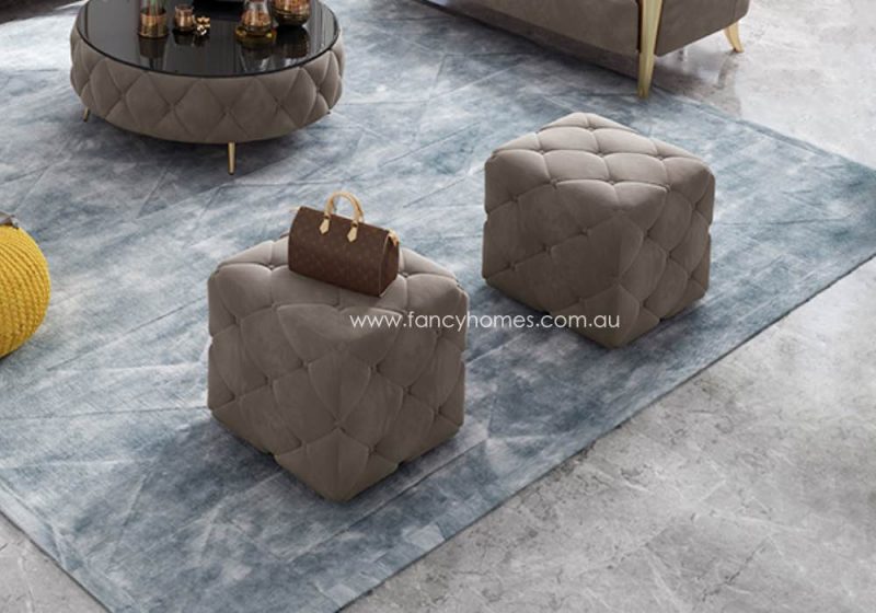 Fancy Homes KT-002 Square Fabric Button Tufted Ottoman Tan Velvet Chesterfield
