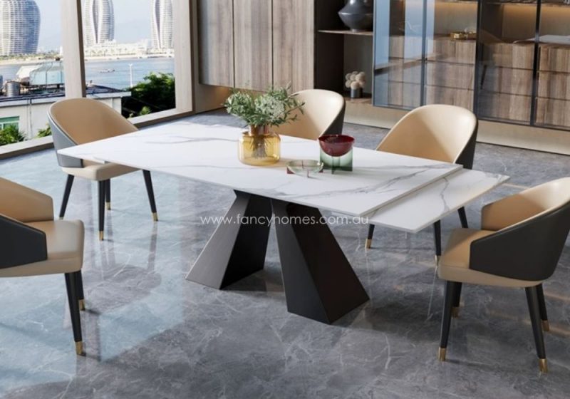 Fancy Homes Katiya Extension Sintered Stone Dining Table White Top
