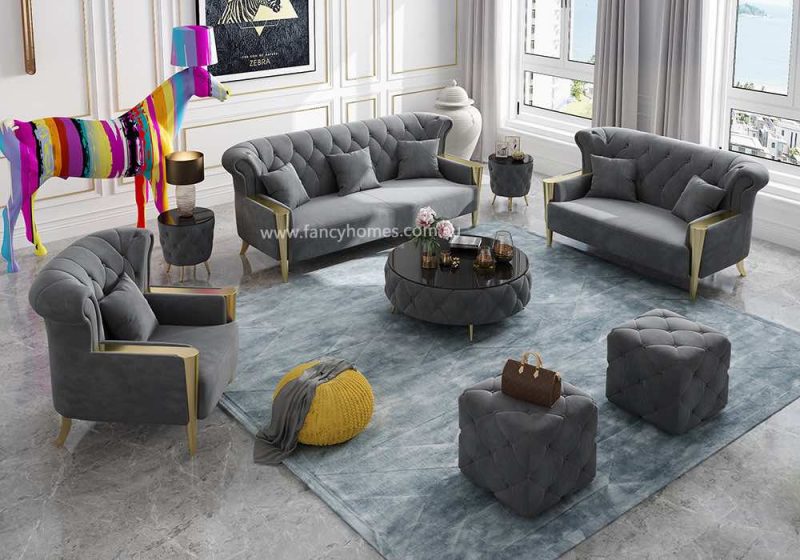 Fancy Homes Sonata Lounges Suites Fabric Sofa Dark Grey Velvet Button Tufted Sofa Chesterfield Sofa