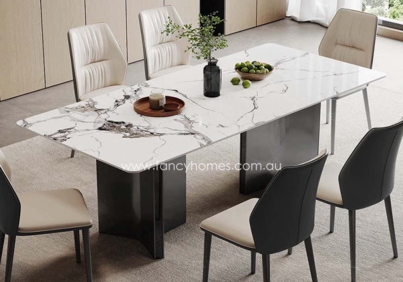 Fancy Homes Ophelia Sintered Stone Top Dining Table with Alps Gleam Sintered Stone Top