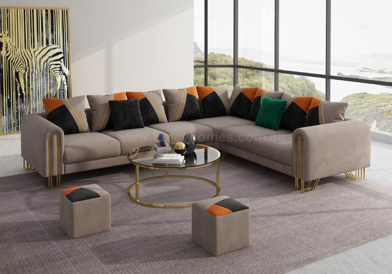 Fancy Homes Adeline Contemporary Corner Fabric Sofa Beige