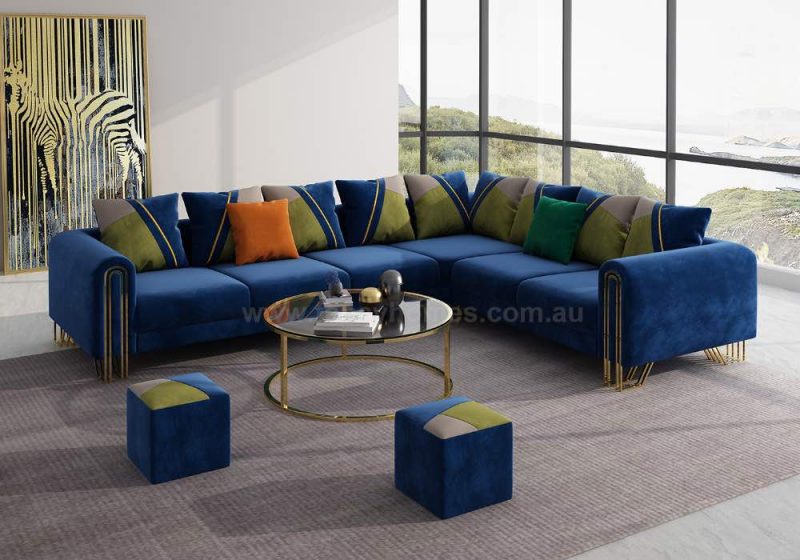 Fancy Homes Adeline Contemporary Corner Fabric Sofa Blue