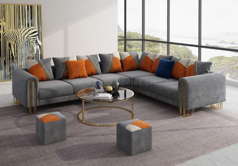 Fancy Homes Adeline Contemporary Corner Fabric Sofa Grey