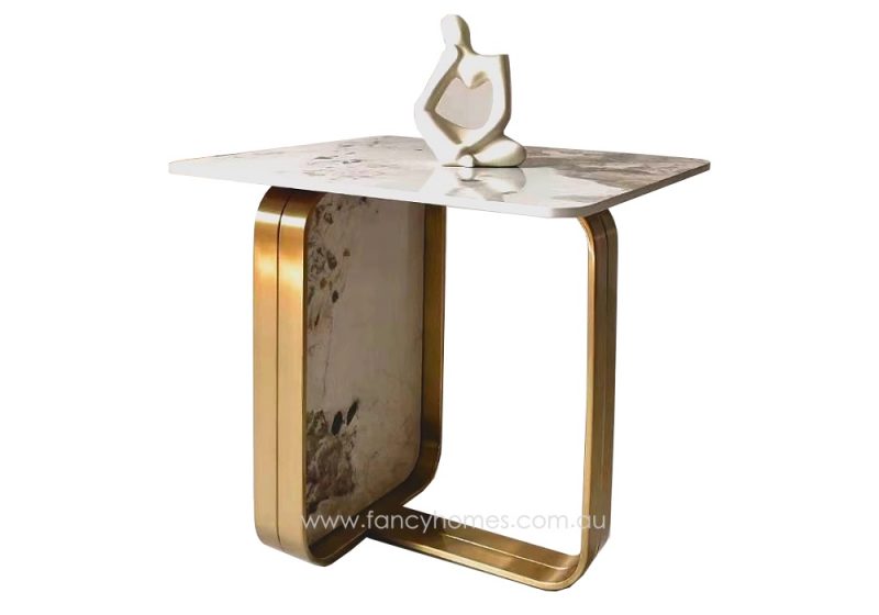 Fancy Homes Ivy Sintered Stone Side Table Gold Base